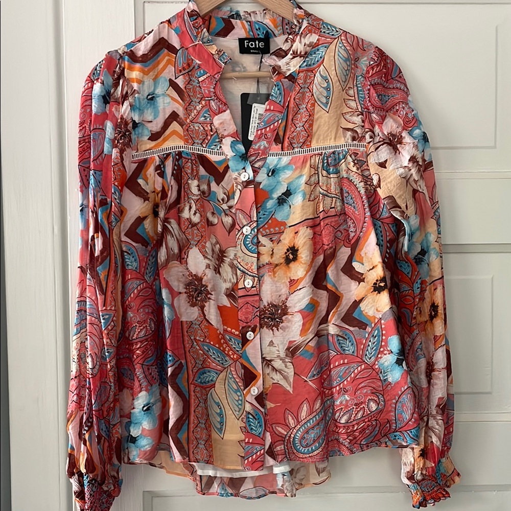 Fate Pink Graphic Long Sleeve Blouse